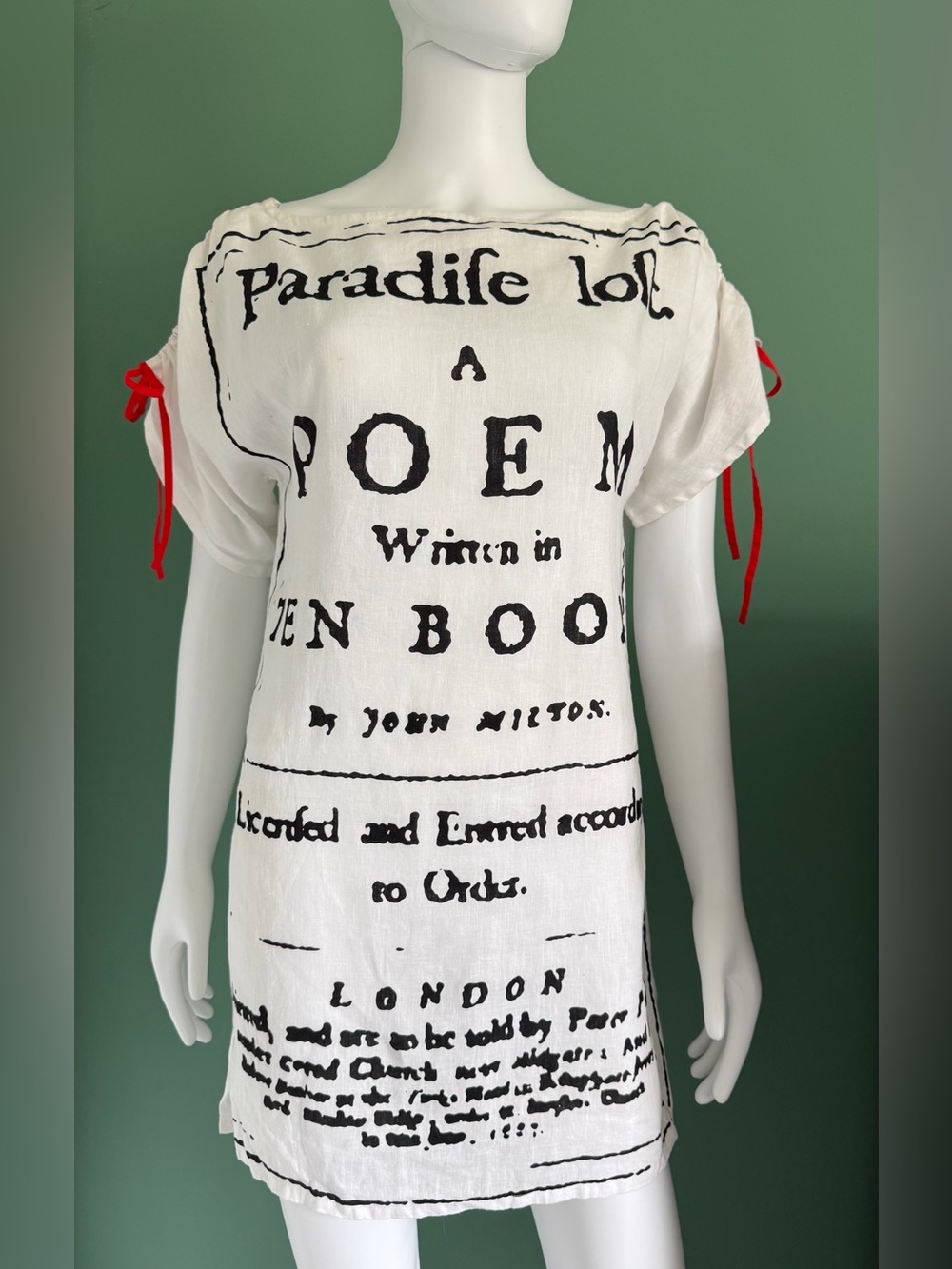 Archival JC de Castelbajac SS 1985 “Paradise Lost” Book Title Page Linen Dress